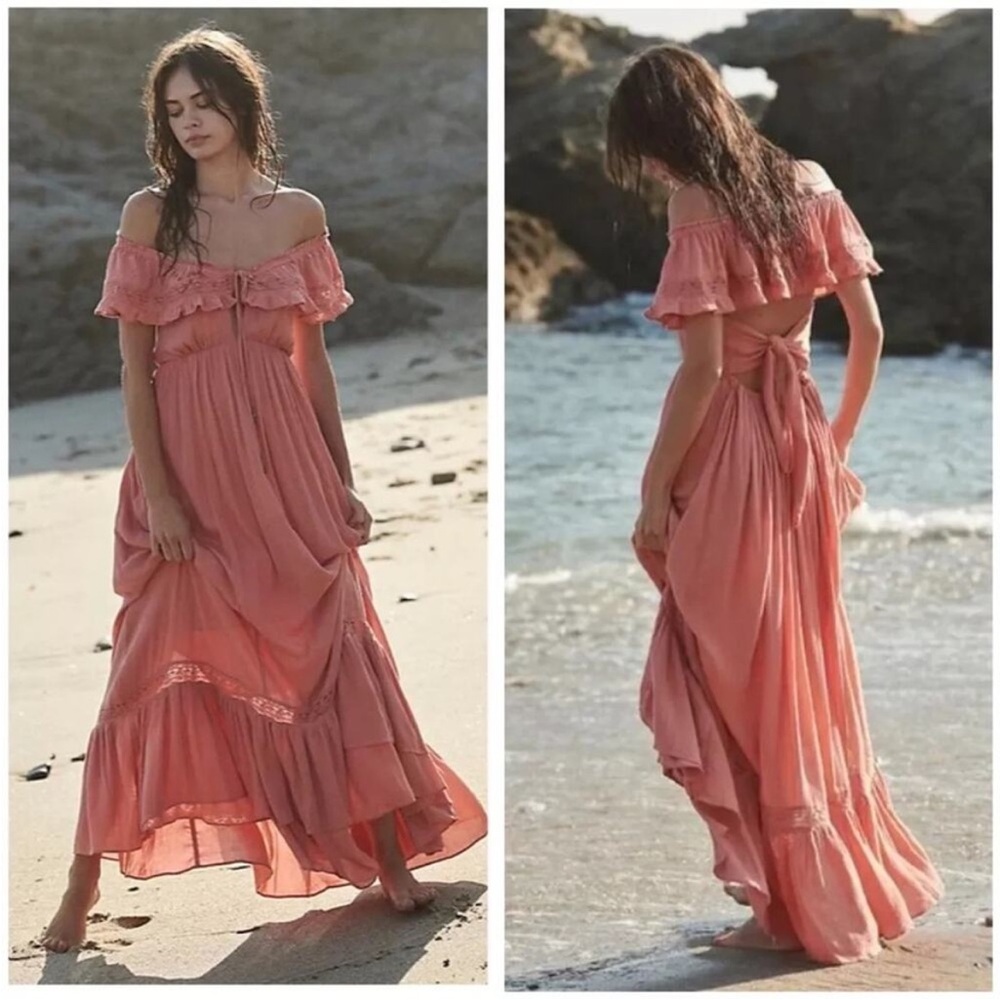 Free People Coral Off-Shoulder Maxi Dress